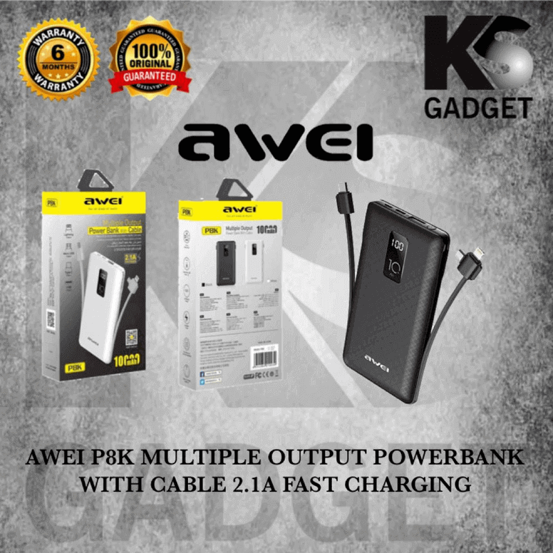 10000mah power bank awei p8k fast charging
