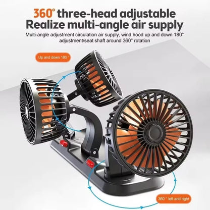 Portable 360°Rotating Three Heads Car Cooling Fans