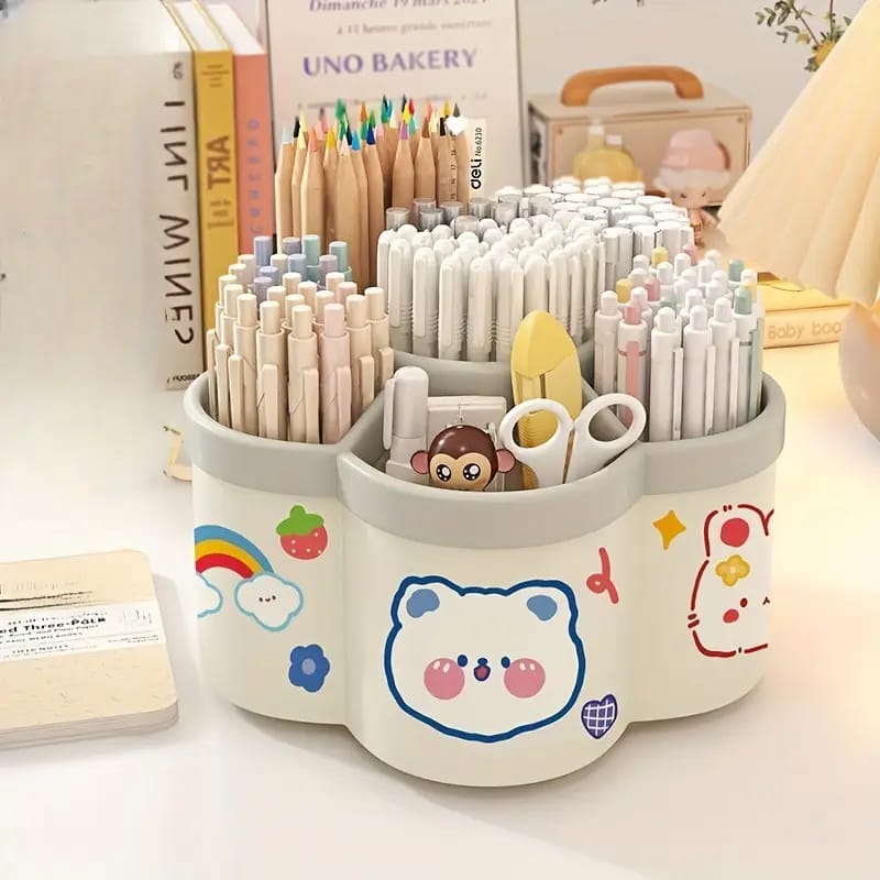 6 Grid Multi Functional Cute Plum Blossom Shaped Pen Holder