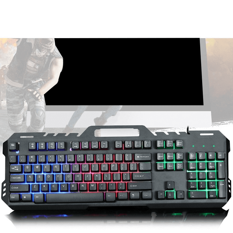 Gt-5 metal back light gaming keyboard rainbow with suspended key