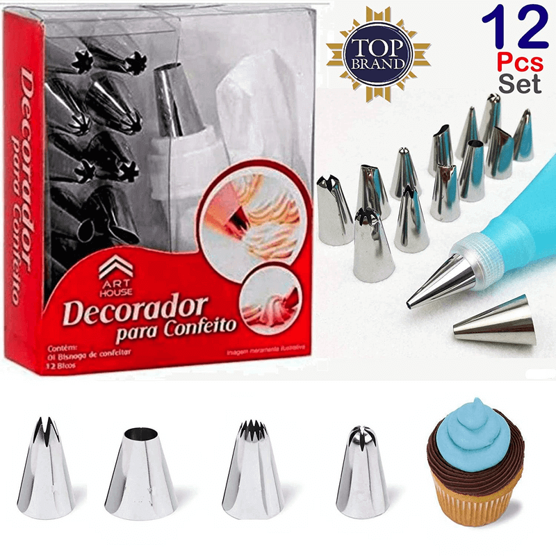 Cake decorating set with steel nozzles