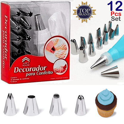 Cake decorating set with steel nozzles