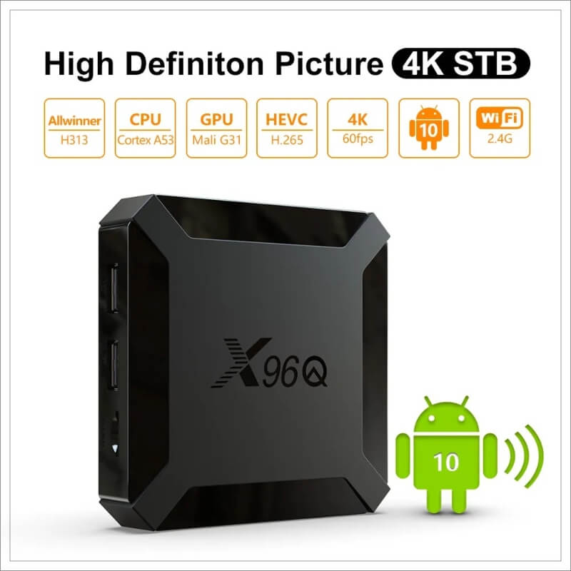 Smart box x96q mini quad core 2g+16g 4k 60fps andriod 10v