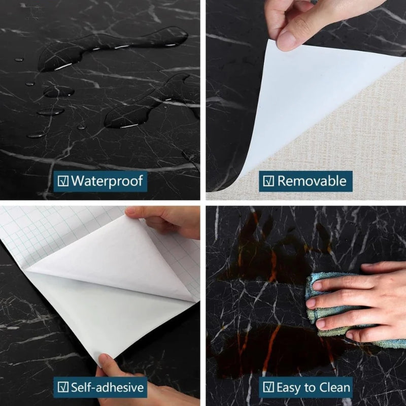Self adhesive furniture sticker (black marble)