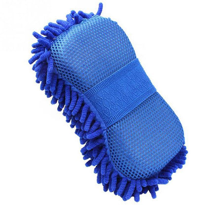 Blue microfiber cleaning mitt on a white background