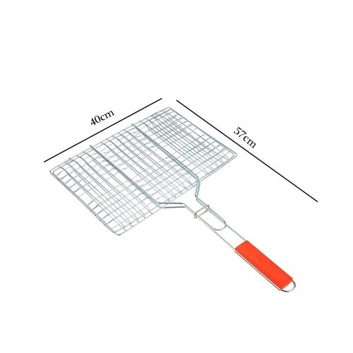 Chrome plated barbecue grill net basket + wood handle medium