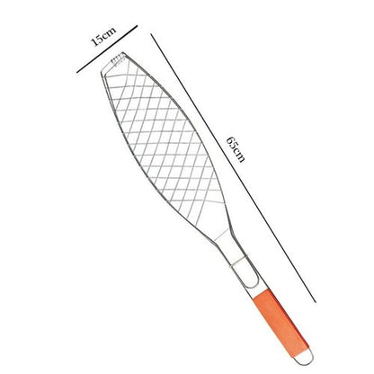 Fish grill basket + outdoor barbecue grill clip +wood handle