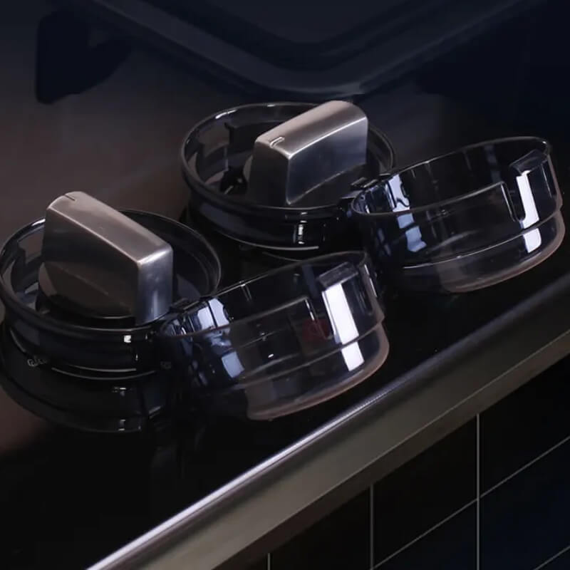 Pair of universal kitchen gas stove knob covers with lock - black