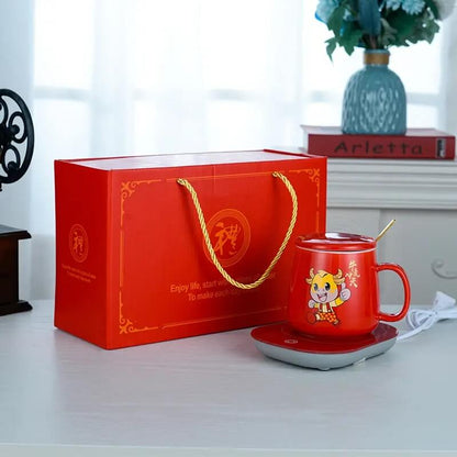 Ceramic mug red color with temperature control plate