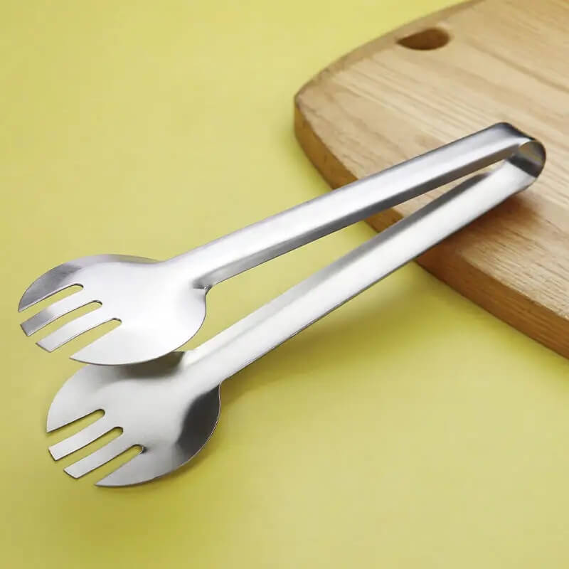 Stainless steel kitchen serving tongs
