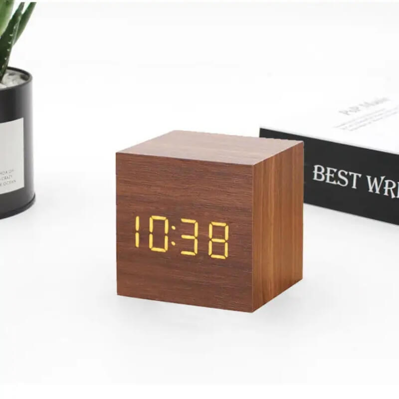 Wooden led alarm clock with voice control