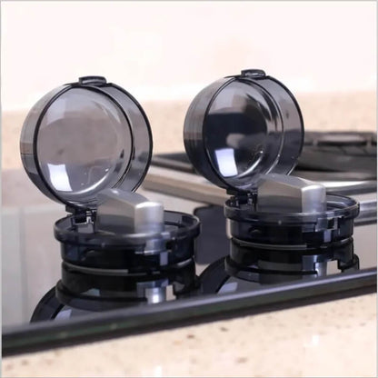 Pair of universal kitchen gas stove knob covers with lock - black