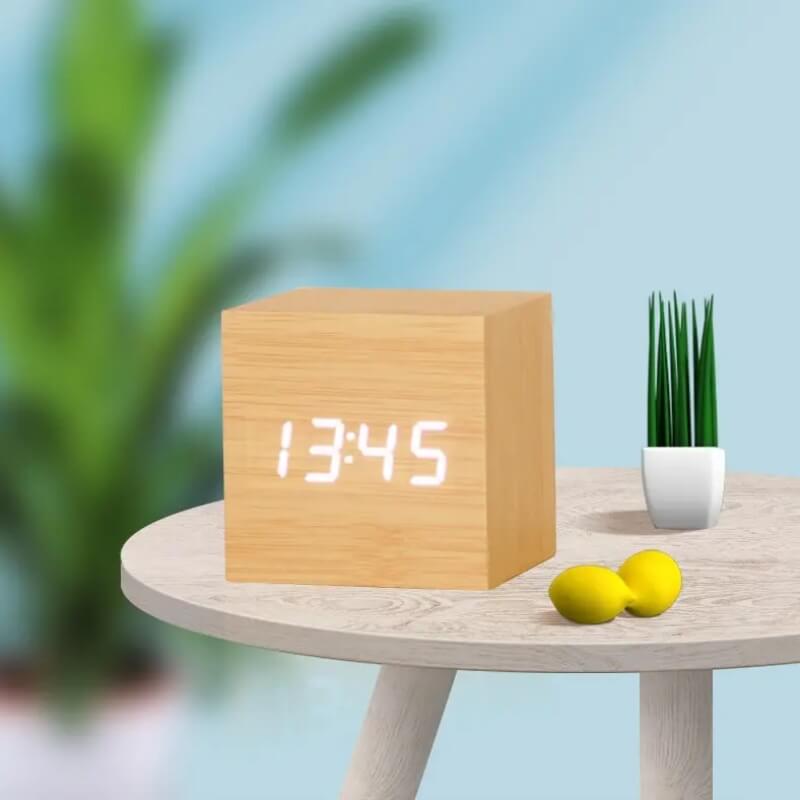 Wooden led alarm clock with voice control