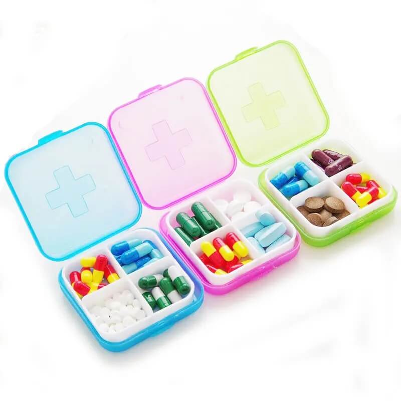 4 compartment lid tablet pill box