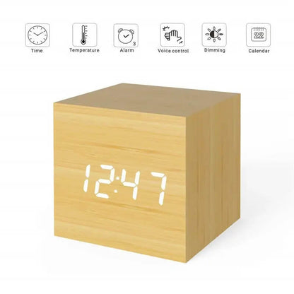 Wooden led alarm clock with voice control