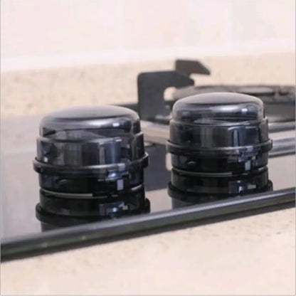 Pair of universal kitchen gas stove knob covers with lock - black
