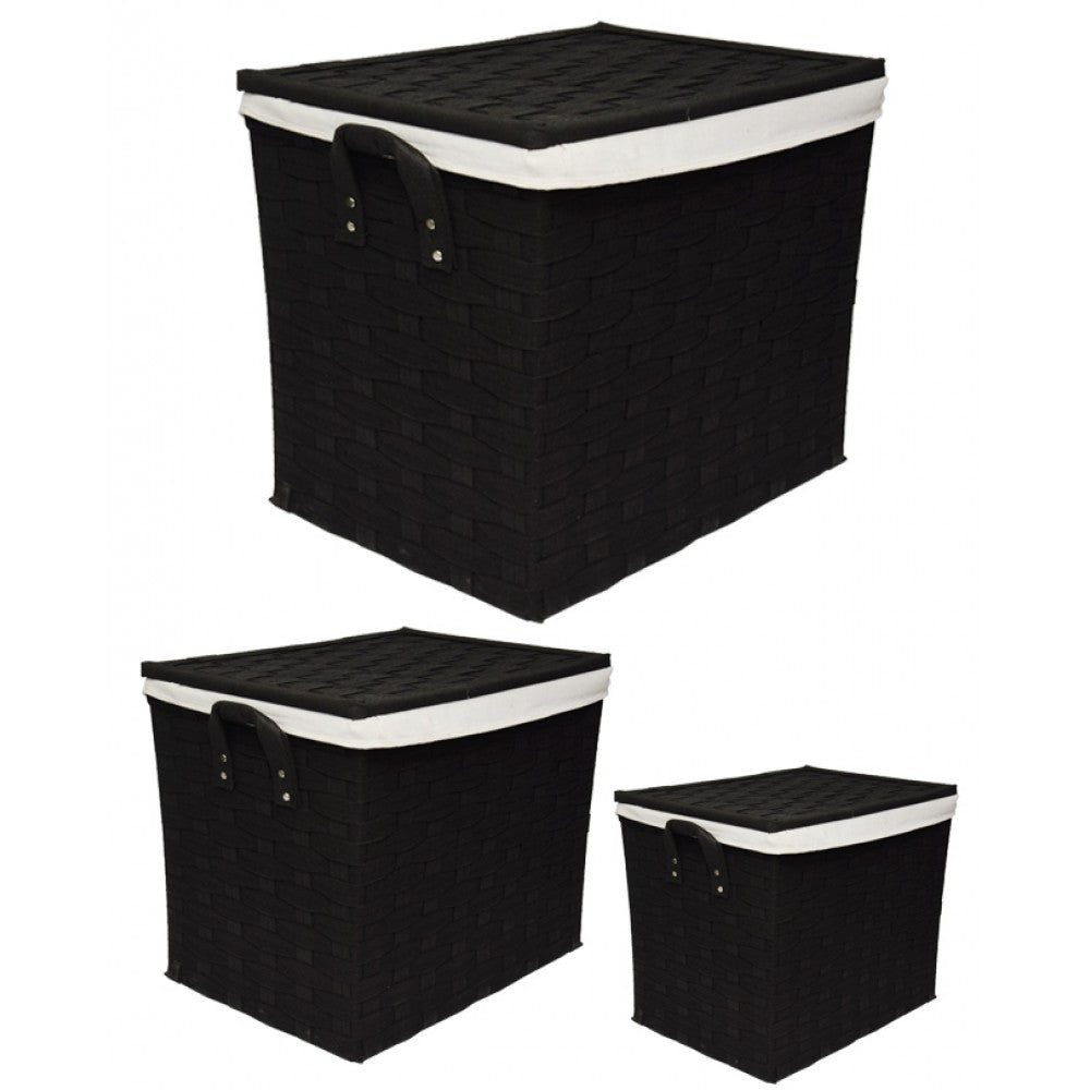 Pack of 3 flip interwoven strapping laundry baskets - black