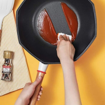 Non stick korean octagonal shape skillet with lid & wood handle