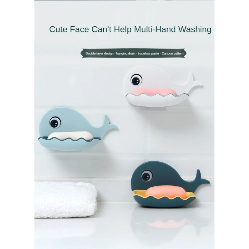 Pack Of 3 Fish-Shaped Double-Layer Adhesive Waterproof Soap Bar Holder Stand Rack For Bathroom, Shower, And Kitchen Walls