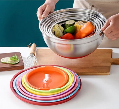 Stainless steel metal nesting salad bowl with lid 5 pcs