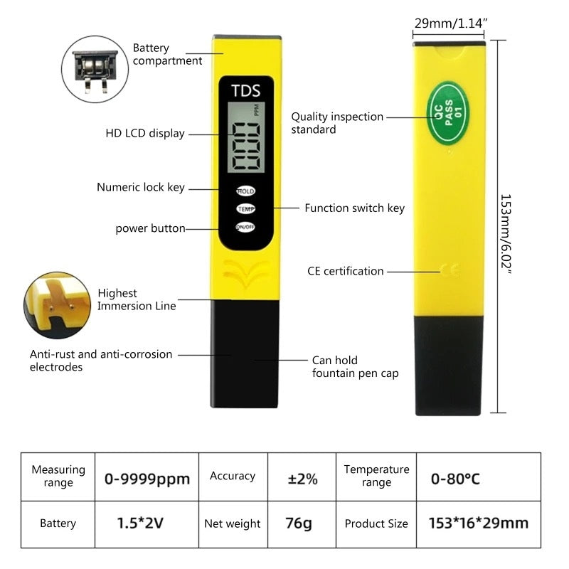 Portable Pen Digital TDS Meter Filter Measuring Water
