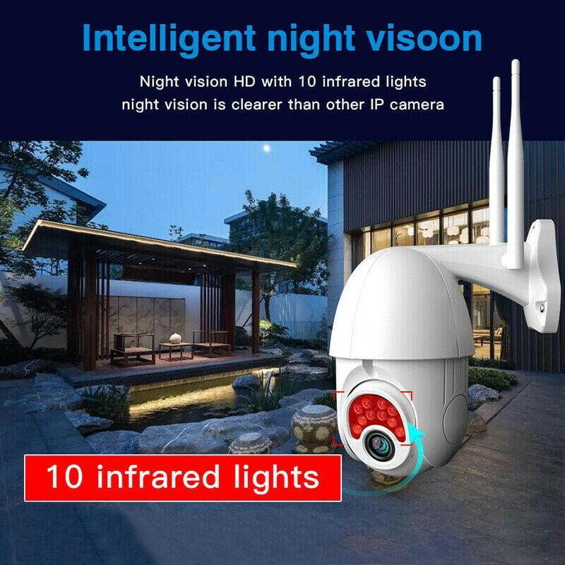 Outdoor security camera with night vision feature in a garden setting