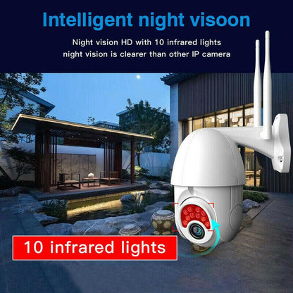 Outdoor security camera with night vision feature in a garden setting