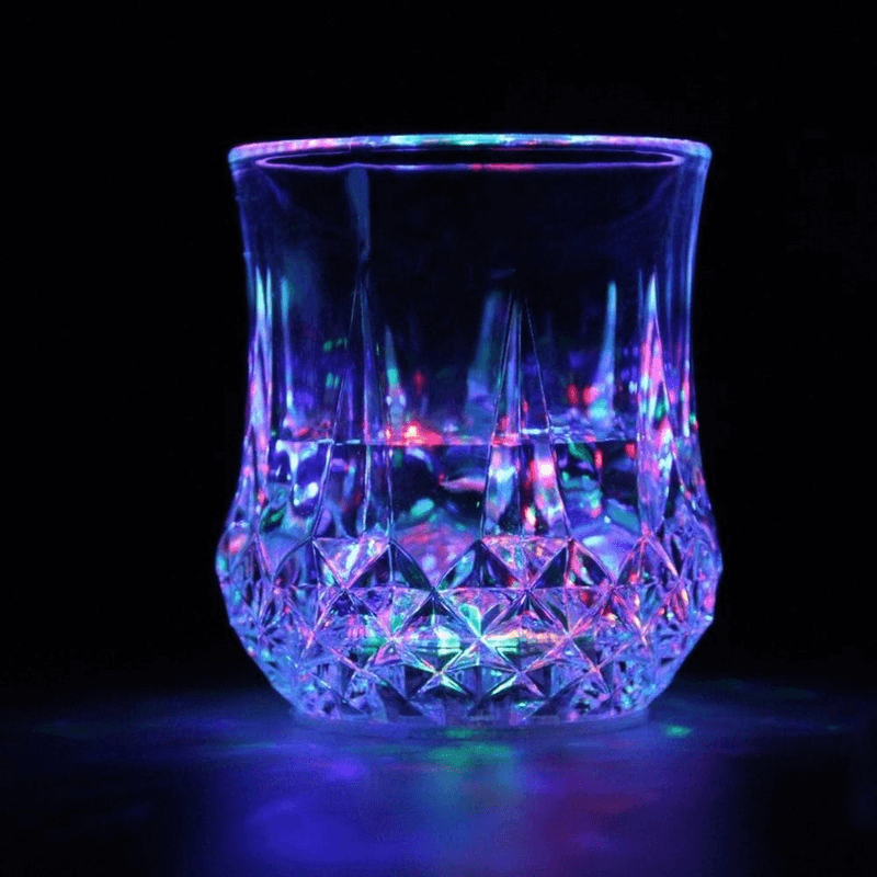 Led flashing liquid activated light up glass