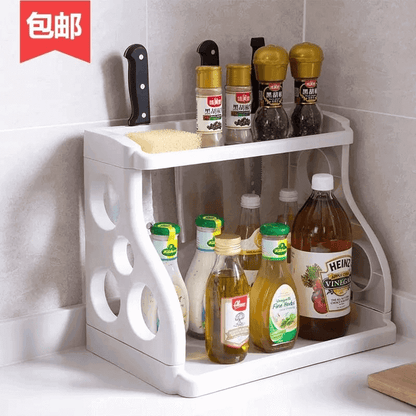 Double layer kitchen racks seasoning storage