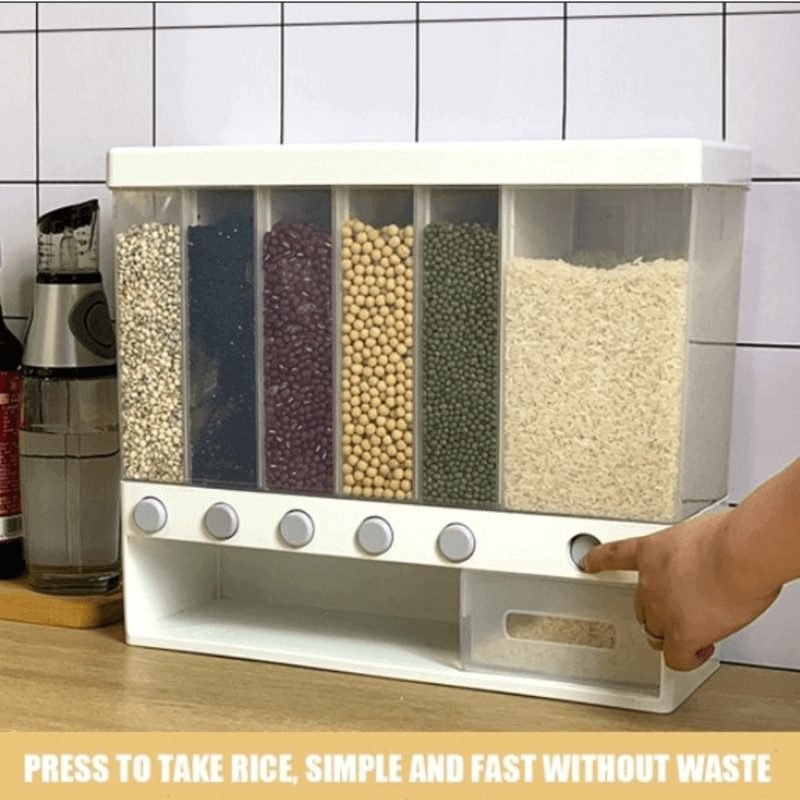 Wall mounted kitchen rice and cereal dispenser