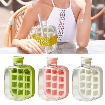 Ice Cube Tray Water Bottle with Lid and Bin