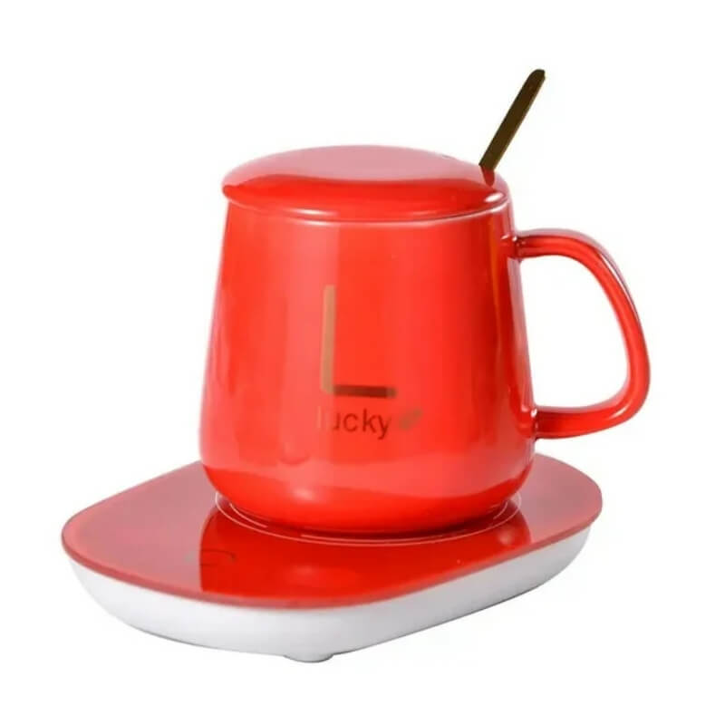 Ceramic mug red color with temperature control plate