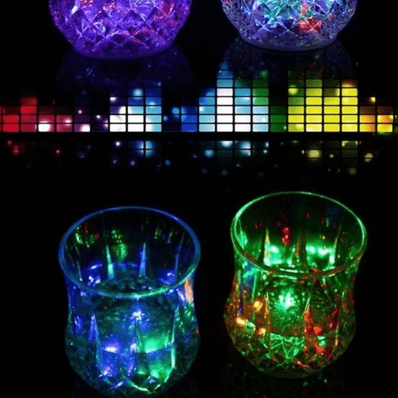 Led flashing liquid activated light up glass