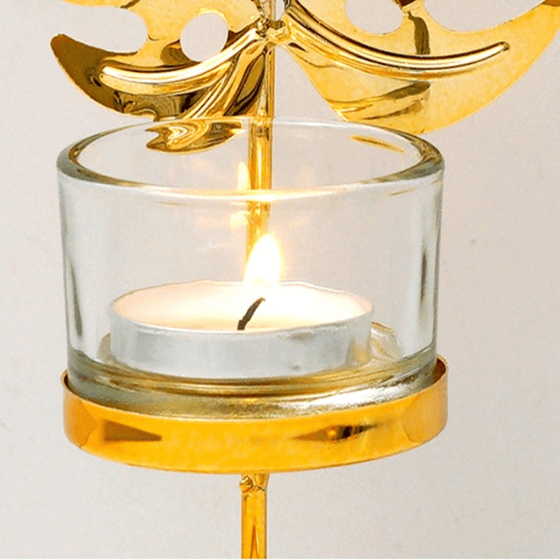  gold leaves metal candlestick holder