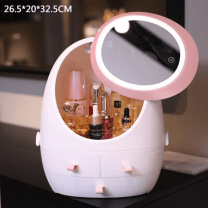 360 rotating led mirror makeup organizer