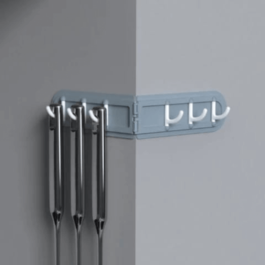 Pack of 2 corner shelves with row of 6 hooks