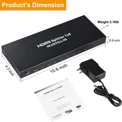 1 in 8 powered 4k hdmi splitter with charger