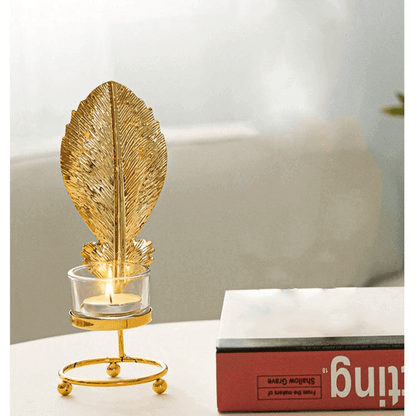 gold leaves metal candlestick holder