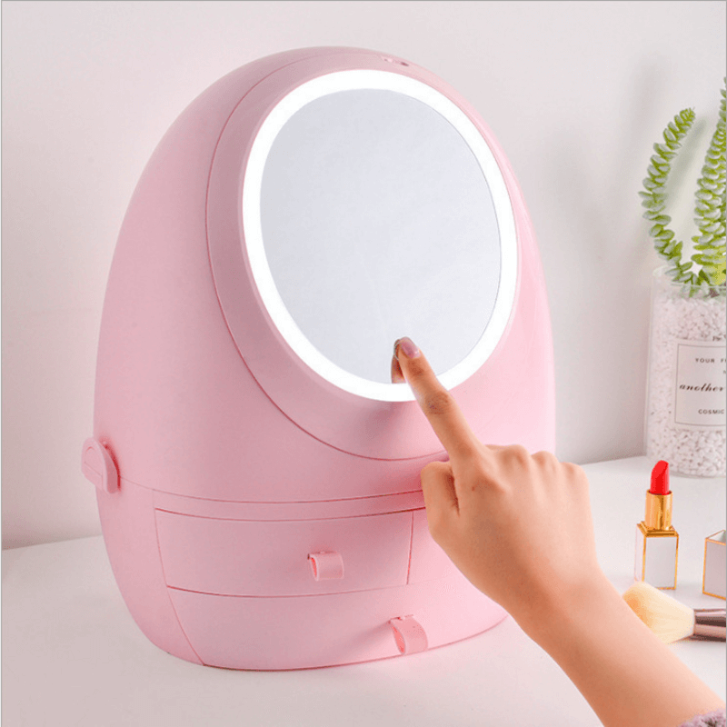 360 rotating led mirror makeup organizer