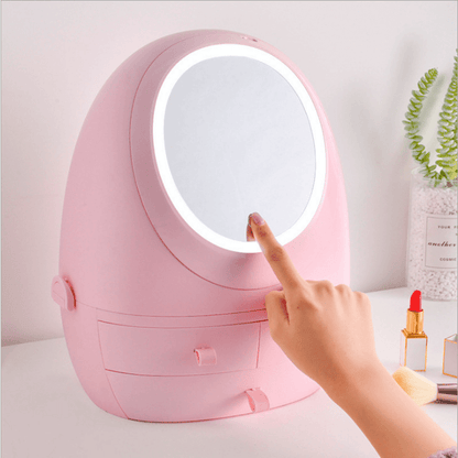 360 rotating led mirror makeup organizer