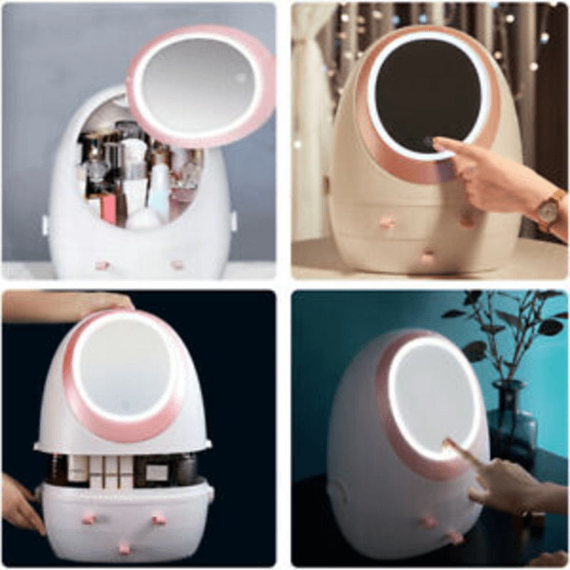 360 rotating led mirror makeup organizer