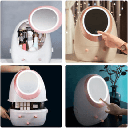 360 rotating led mirror makeup organizer