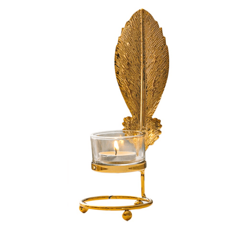 gold leaves metal candlestick holder