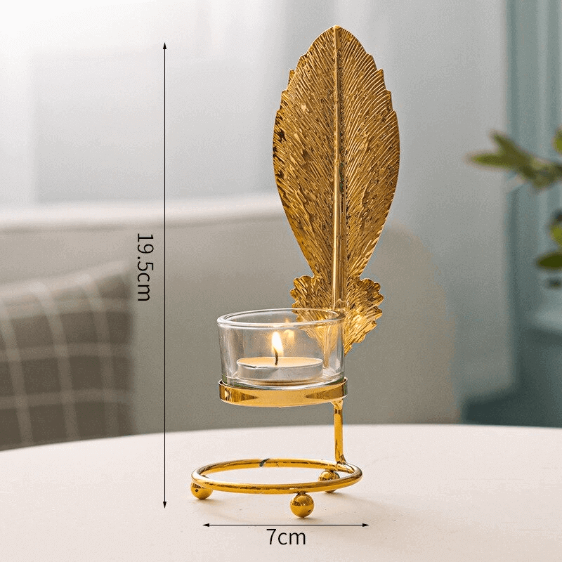 gold leaves metal candlestick holder