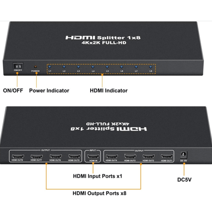 1 in 8 powered 4k hdmi splitter with charger