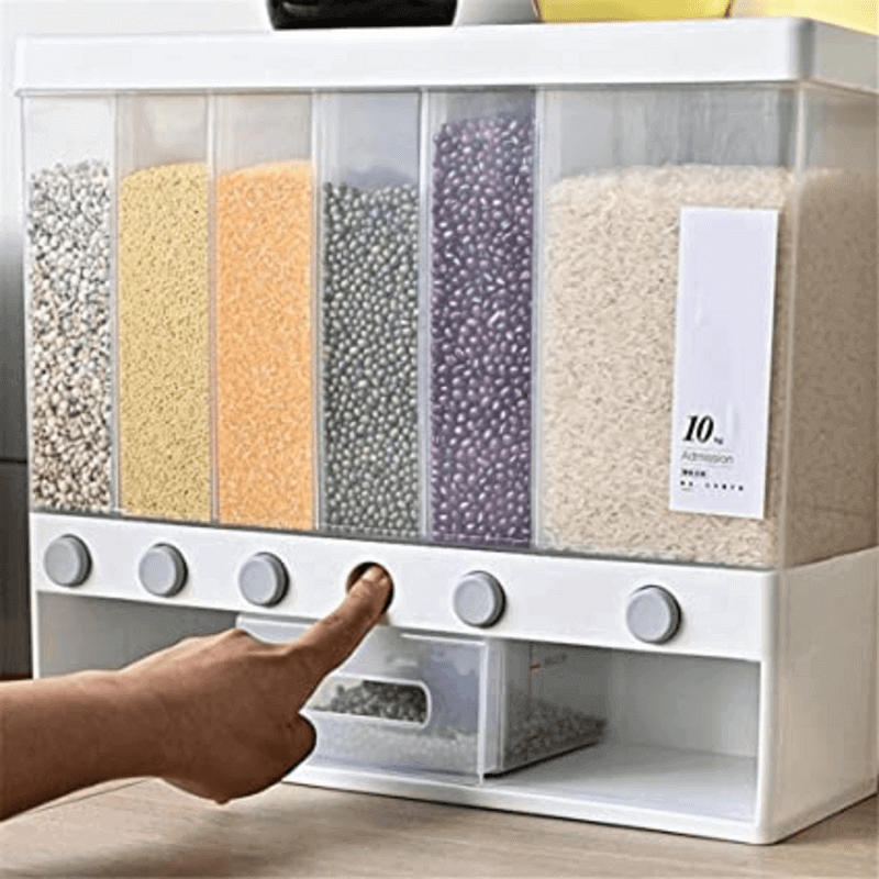 Wall mounted kitchen rice and cereal dispenser