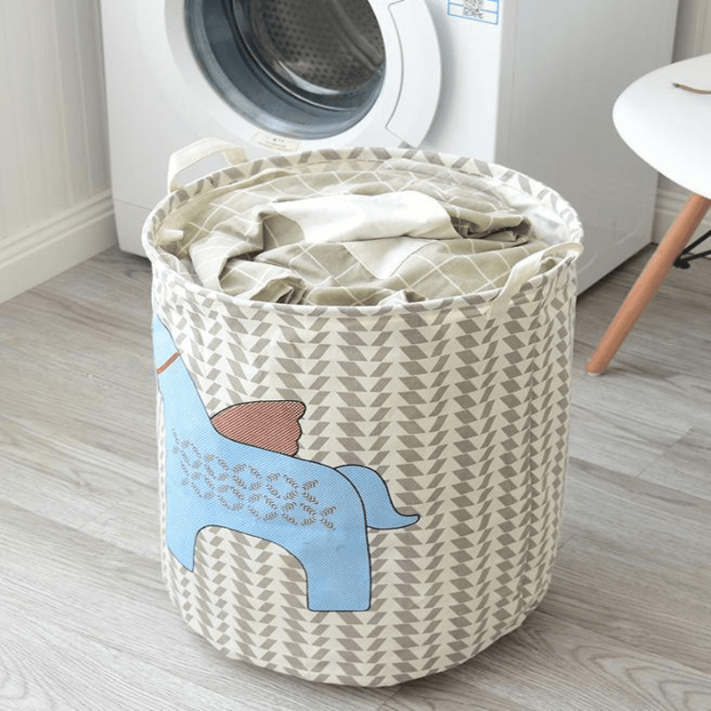 Folding horse pattern hamper laundry basket