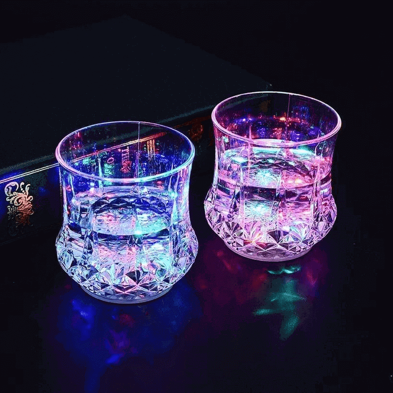 Led flashing liquid activated light up glass