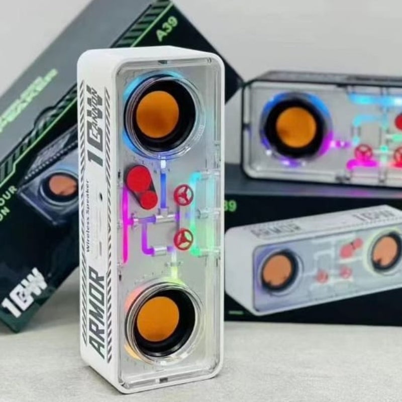 Led wireless 3d surround bass double transparent portable speaker