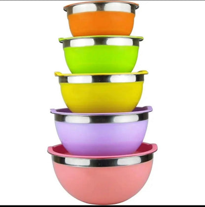 Stainless steel metal nesting salad bowl with lid 5 pcs